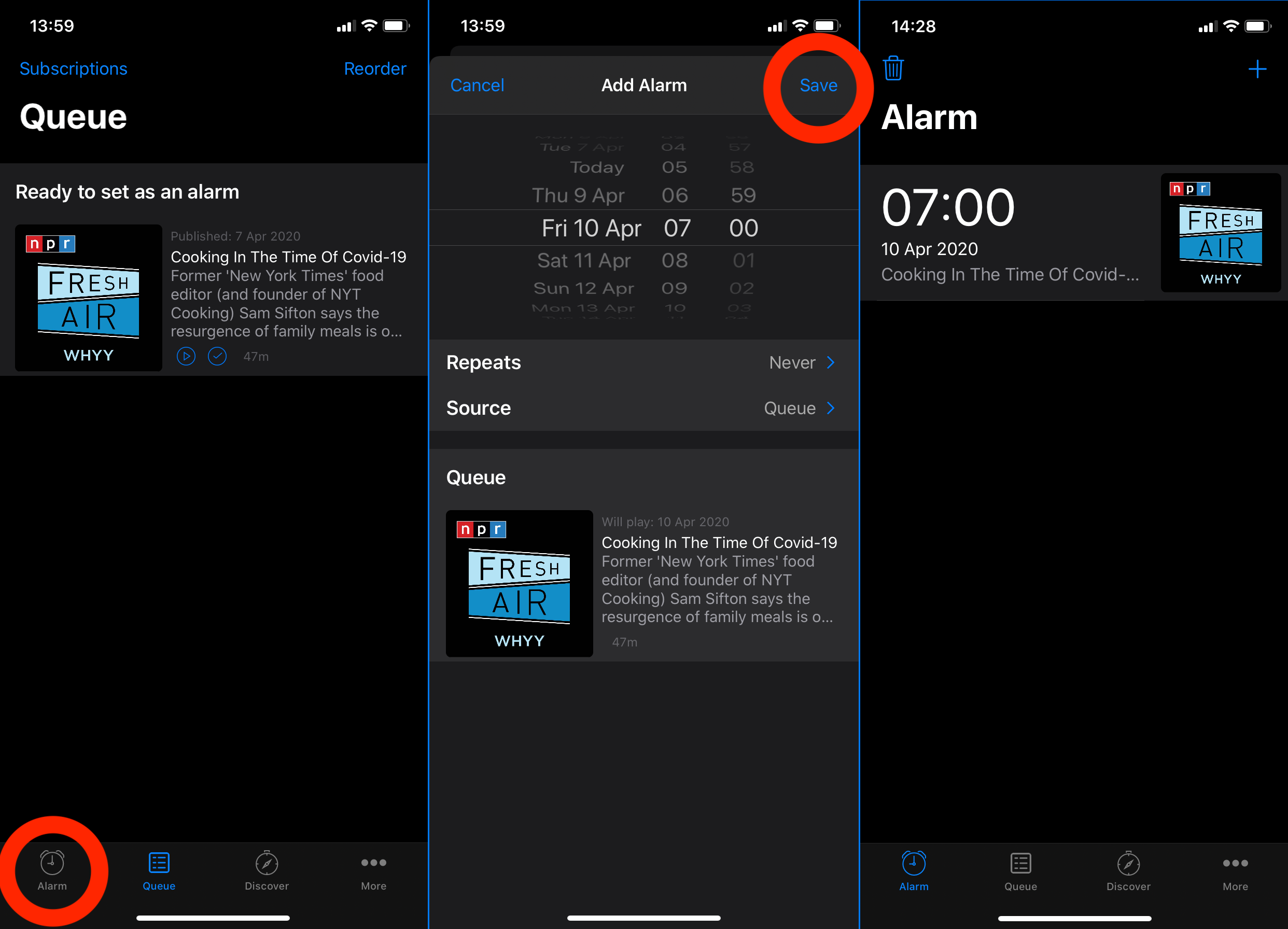 Podcast Alarm first steps to set an alarm part 2