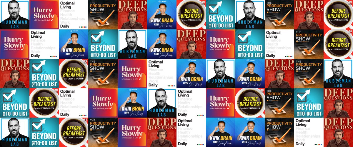 Artwork collage of the best productivity podcasts in 2026